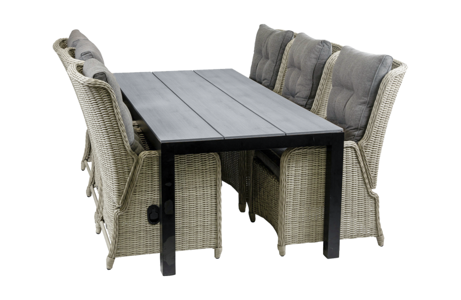 Dublin 7 delige tuinset-dublin verstelbare stoelen-Mystic Grey-Cyprus tuintafel 225cm-wicker-polywood-aluminium frame-schuin