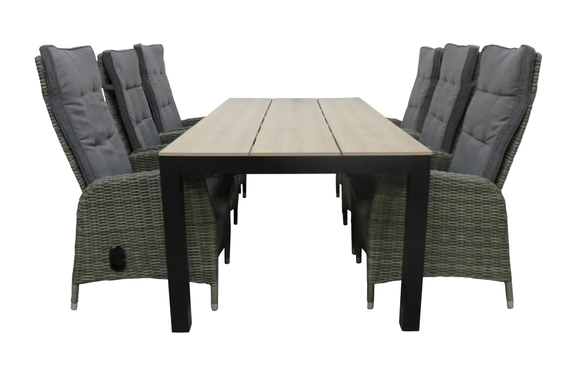 Kos tuinset-7 delige tuinset-Kos verstelbare tuinstoel-Ash Grey-polywood tuintafel-aluminium frame-wicker vlechtwerk