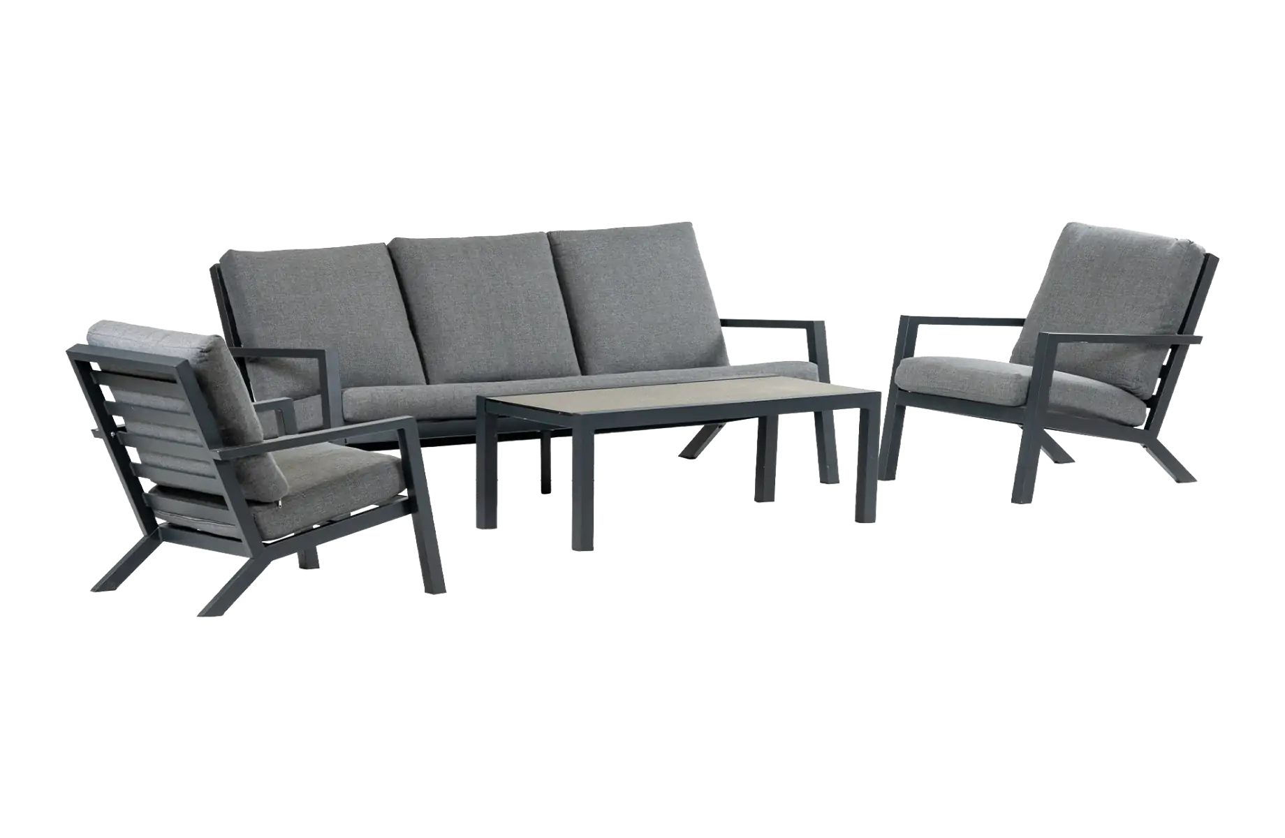 4-teiliges Sessel-Sofa Lounge-Set Bezano | Mattschwarz / Grau | Aluminium