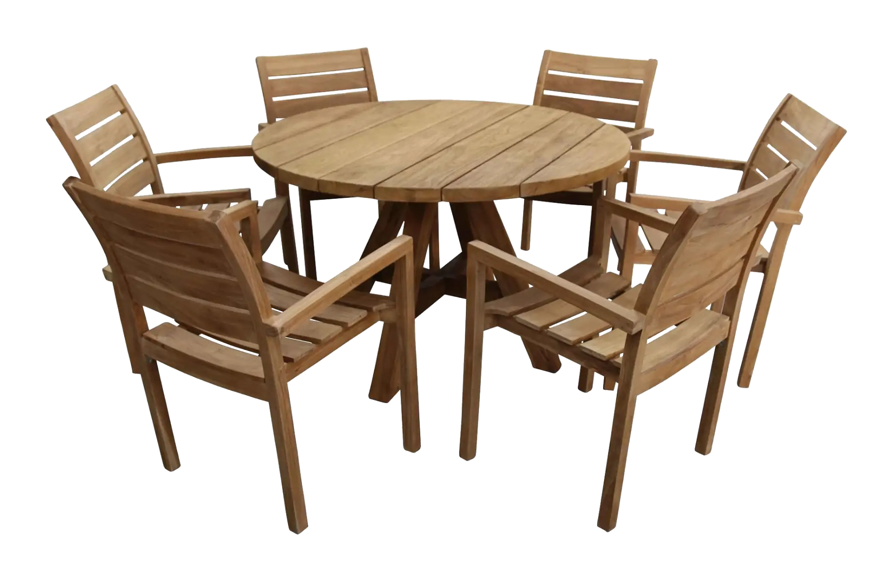7-teiliges rundes Gartenset | 6 Bulu-Gartenstühle | ⌀150cm Jakarta Gartentisch