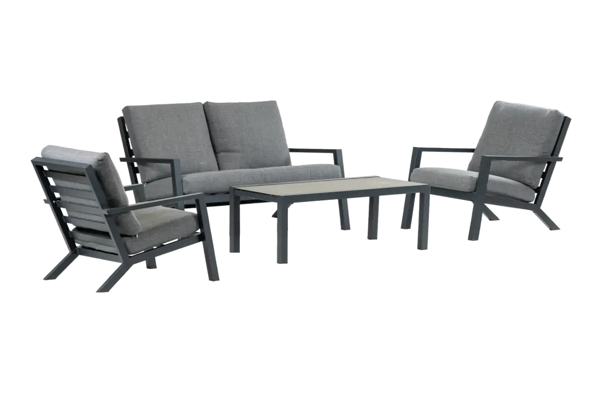 Sessel-Sofa -Lounge-Set Bezano | 2-Sitzer | Mattschwarz / Grau | Aluminium