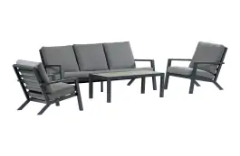 4-teiliges Sessel-Sofa Lounge-Set Bezano | Mattschwarz / Grau | Aluminium