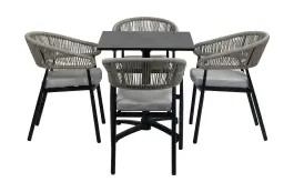 5-teiliges Gartenset | 4 Gartenstühle Knokke | Klappbarer Gartentisch Gent 70 x 70 cm  | Schwarz