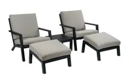 Sessel Lounge-Set | 2 Bezano Lounge-Sessel mit Hockern & Beistelltisch | Aluminium | Creme