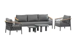 Sessel-Sofa Lounge-Set Capri | 3-Sitzer | Mattschwarz