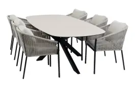 7-teiliges Garten-Set | 6 Elvira Gartenstühle | Malaga Gartentisch 240 x 115 cm | Schwarz