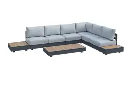 Eck-Lounge-Set Fosega | 225 x 299 cm | Mattschwarz / Steingrau | Aluminium