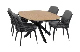 5-teiliges Garten-Set | 4 Isabel Gartenstühle | Cadiz Gartentisch 180 x 115 cm | Schwarz