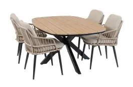 5-teiliges Garten-Set | 4 Isabel Gartenstühle | Cadiz Gartentisch 180 x 115 cm | Sand & Schwarz