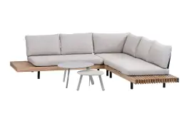 Ecklounge-Set Lissabon 4-teilig | Akazie Teaklook & Sand | Inkl. 2 Tiki Beistelltische