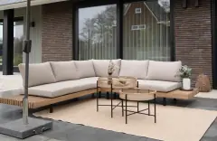 Ecklounge-Set Lissabon 4-teilig | Sand | Inkl. 2 Aiko Natural Beistelltische
