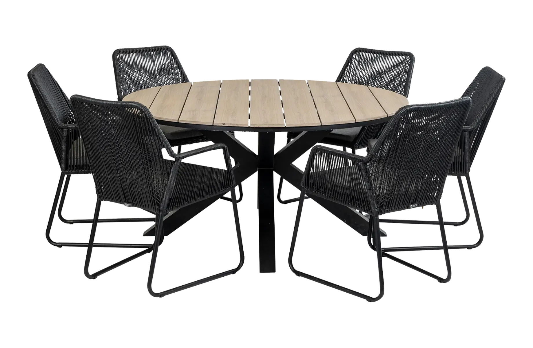 Mona ronde tuinset-7 delige tuinset-Mona tuinstoel black-Rope tuinstoel-cyprus tuintafel-aluminium frame