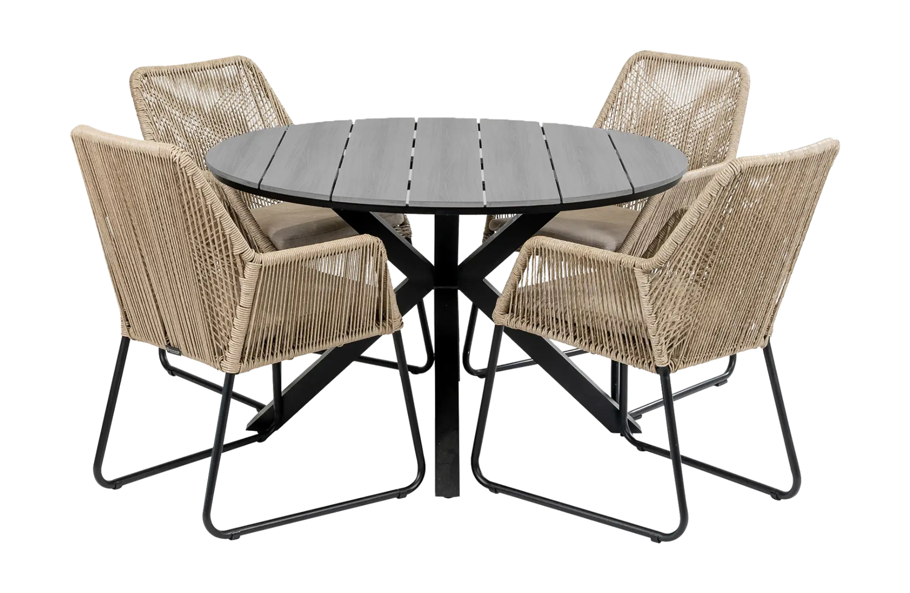 Mona tuinset-5 delige tuinset-Mona tuinstoel Sand-cyprus tuintafel-grey-rope-aluminium frame