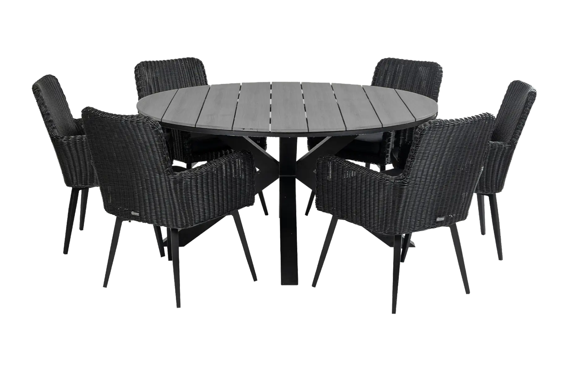 Pisa tuinset-7 delige tuinset-Pisa tuinstoel-black-polywood tuintafel-wood kleur-wicker vlechtwerk-aluminium frame
