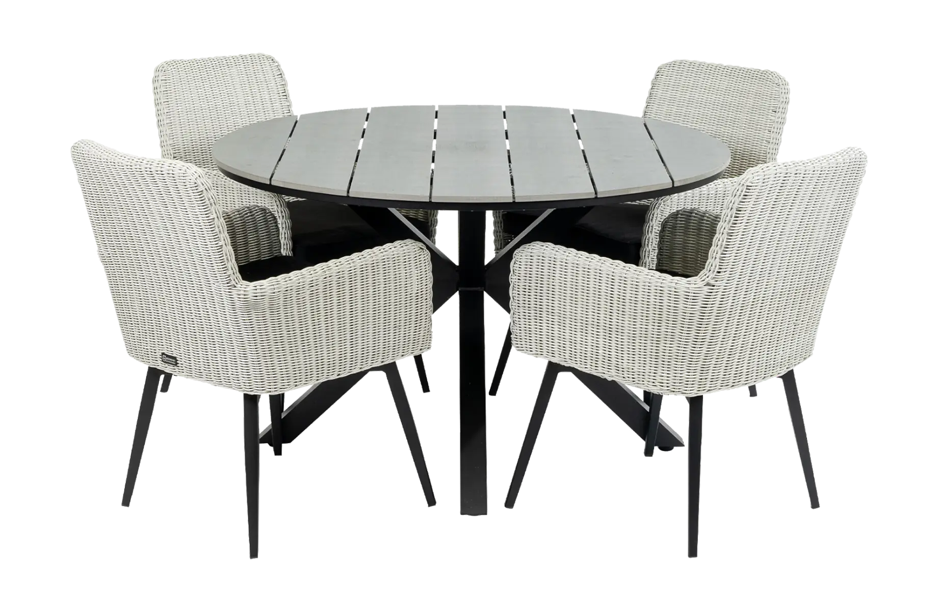 Pisa tuinset-5 delige tuinset-Pisa tuinstoel-white-polywood tuintafel-rond wicker vlechtwerk-aluminium frame